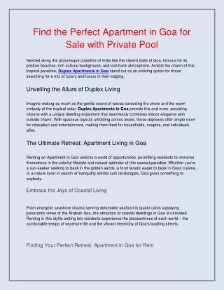 Find the Perfect Apartment in Goa for Sale with Private Pool