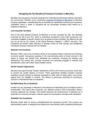 Navigating the Tax Benefits of Company Formation in Mauritius