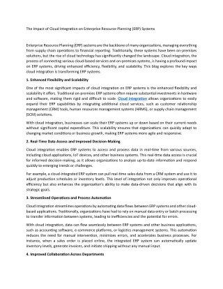 The Impact of Cloud Integration on Enterprise Resource Planning (ERP) Systems