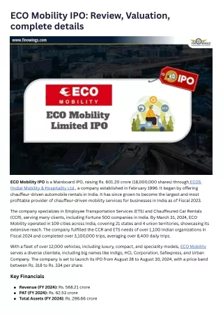 ECO Mobility IPO Complete Review, Valuation, Date & GMP
