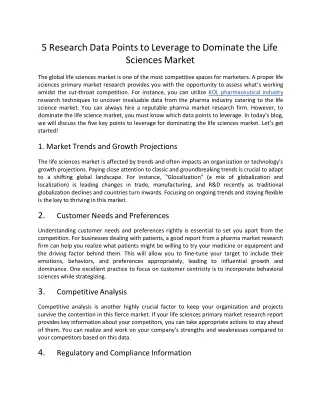 5 Research Data Points to Leverage to Dominate the Life Sciences Market