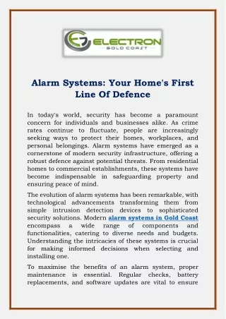 Alarm Systems- Your Home's First Line Of Defence