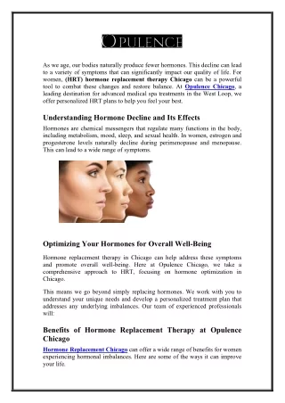 Hormone Replacement Therapy in Chicago - Opulence Chicago