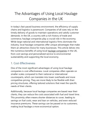 The Advantages of Using Local Haulage Companies in the UK