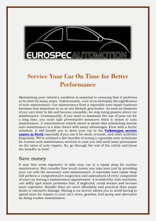 Service Your Car On Time for Better Performance