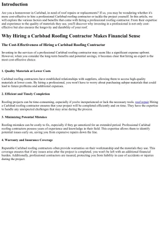 The Cost-Effectiveness of Hiring a Carlsbad Roofing Contractor