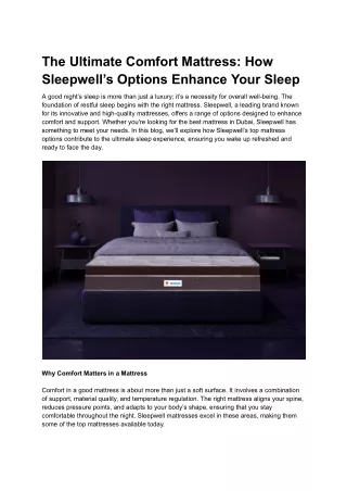 The Ultimate Comfort Mattress_ How Sleepwell’s Options Enhance Your Sleep