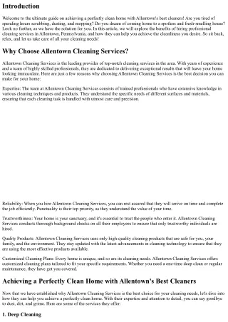 Achieving a Perfectly Clean Home with Allentown's Best Cleaners