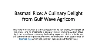 Basmati Rice: A Culinary Delight from Gulf Wave Agricom