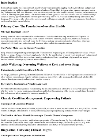 The significance of Wellbeing Screening for Condition Prevention
