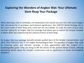 Exploring the Wonders of Angkor Wat Your Ultimate Siem Reap Tour Package