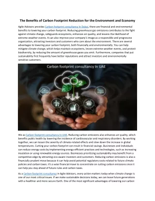 The Benefits of Carbon Footprint Reduction for the Environment and Economy