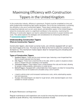 Maximizing Efficiency with Construction Tippers in the United Kingdom