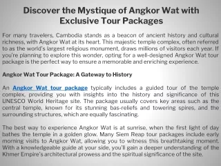 Discover the Mystique of Angkor Wat with Exclusive Tour Packages