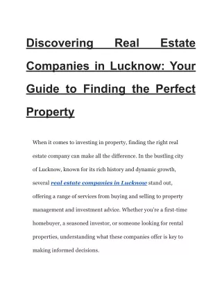 Discovering Real Estate Companies in Lucknow_ Your Guide to Finding the Perfect Property