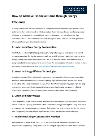 How To Achieve Financial Gains through Energy Efficiency