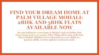 Find Your Dream Home at Palm Village Mohali