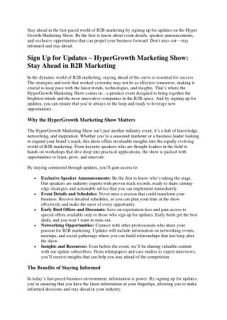 Sign Up for Updates HyperGrowth Marketing Show Stay Ahead in B2B Marketing