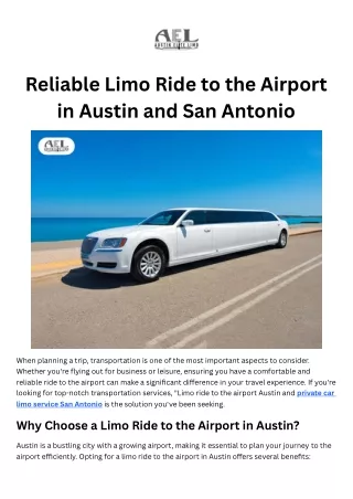 Reliable Limo Ride to the Airport in Austin and San Antonio