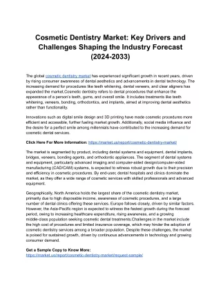 Cosmetic Dentistry Market: Future Outlook and Market Projections for the Period
