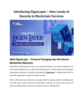 Introducing EigenLayer – New Levels of Security to Blockchain Services