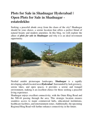 Plots for Sale in Shadnagar Hyderabad