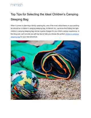 Top Tips for Selecting the Ideal Children’s Camping Sleeping Bag