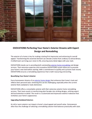 EXOVATIONS Perfecting Your Home’s Exterior Dreams with Expert Design and Remodeling