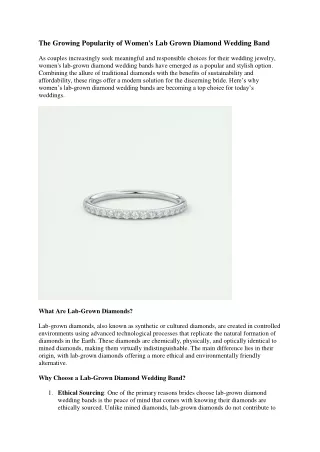 Elegance Redefined: Women's Lab Grown Diamond Wedding Band