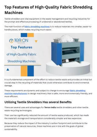 Top Features of High-Quality Fabric Shredding Machines