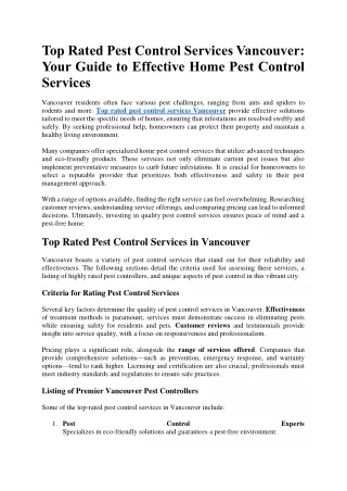 Top Rated Pest Control Services Vancouver Your Guide to Effective Home Pest Control Services