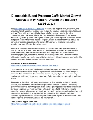 Disposable Blood Pressure Cuffs Market Report: Global Trends, Demand, and Indust