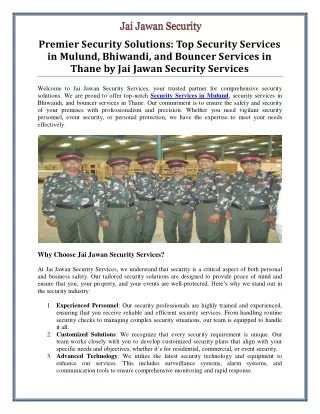 Comprehensive Security Services in Mulund, Bhiwandi, and Thane