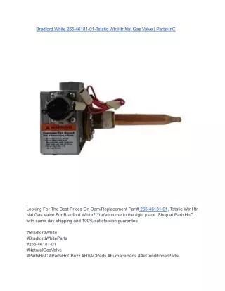 Bradford White 265-46181-01-Tstatic Wtr Htr Nat Gas Valve _ PartsHnC