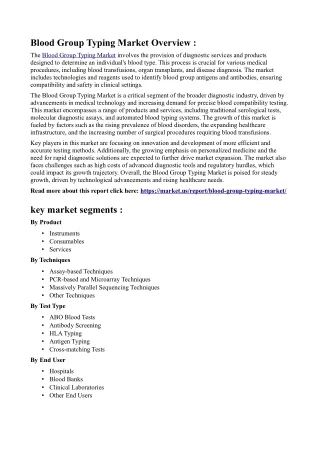 Blood Group Typing Market: Trends in Automated and Point-of-Care Testing Solutio