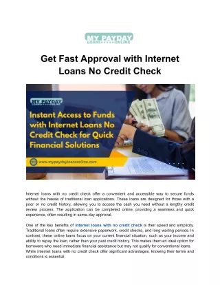 Easily Secure Funds with Internet Loans No Credit Check