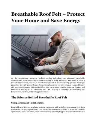 Breathable Roof Felt – Protect Your Home and Save Energy