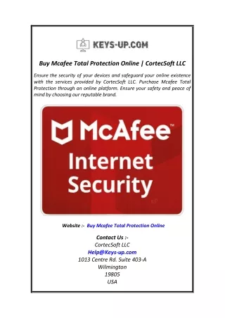 Buy Mcafee Total Protection Online  CortecSoft LLC