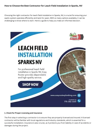 How to Choose the Best Contractor for Leach Field Installation in Sparks, NV