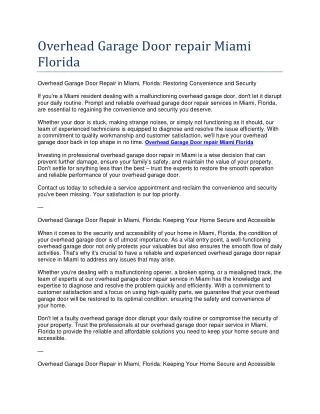 Overhead Garage Door repair Miami Florida