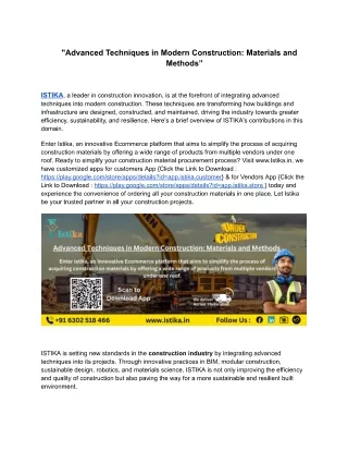 Advanced Techniques in Modern Construction Materials and Method