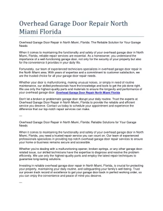 Overhead Garage Door Repair North Miami Florida