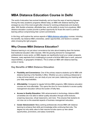 MBA Distance Education Course in Delhi