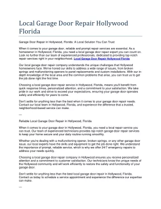 Local Garage Door Repair Hollywood Florida