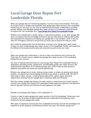 Local Garage Door Repair Fort Lauderdale Florida