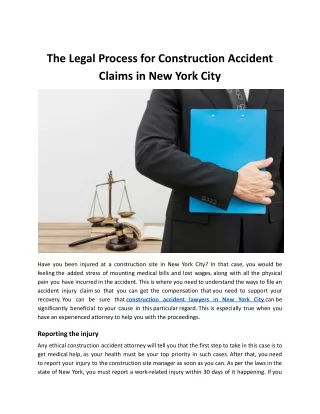 The Legal Process for Construction Accident Claims in New York City