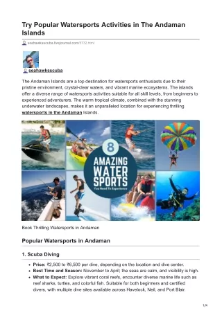 Book Popular Watersports Activities in The Andaman Islands