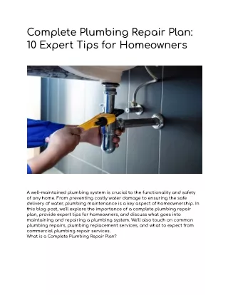 Complete Plumbing Repair Plan_ 10 Expert Tips for Homeowners