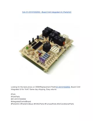 York S1-03101932002 - Board Cntrl Integrated Ut _ PartsHnC
