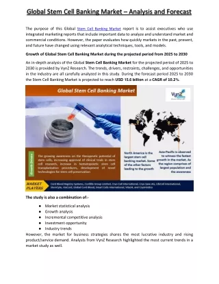 Stem Cell Banking Market - VynzResearch